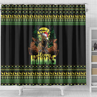 Merry Hunmas Shower Curtain Hunter Deer Santa Hat - Wonder Print Shop