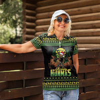 Merry Hunmas Women Polo Shirt Hunter Deer Santa Hat - Wonder Print Shop