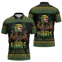 Merry Hunmas Zipper Polo Shirt Hunter Deer Santa Hat - Wonder Print Shop