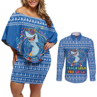 Brainrot Tralalero Tralala Shark Couples Matching Off Shoulder Short Dress and Long Sleeve Button Shirt Christmas Funny - Wonder Print Shop