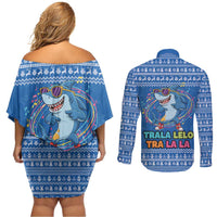 Brainrot Tralalero Tralala Shark Couples Matching Off Shoulder Short Dress and Long Sleeve Button Shirt Christmas Funny - Wonder Print Shop