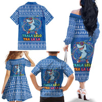 Brainrot Tralalero Tralala Shark Family Matching Off The Shoulder Long Sleeve Dress and Hawaiian Shirt Christmas Funny - Wonder Print Shop