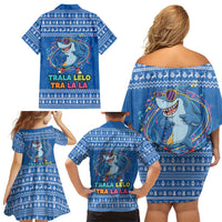 Brainrot Tralalero Tralala Shark Family Matching Off Shoulder Short Dress and Hawaiian Shirt Christmas Funny - Wonder Print Shop
