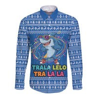 Brainrot Tralalero Tralala Shark Long Sleeve Button Shirt Christmas Funny - Wonder Print Shop