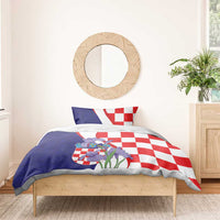 Croatia Hrvatska Checkerboard Bedding Set Coat Of Arms With Iris Croatica