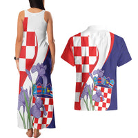 Croatia Hrvatska Checkerboard Couples Matching Tank Maxi Dress and Hawaiian Shirt Coat Of Arms With Iris Croatica