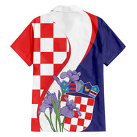 Croatia Hrvatska Checkerboard Family Matching Off The Shoulder Long Sleeve Dress and Hawaiian Shirt Coat Of Arms With Iris Croatica