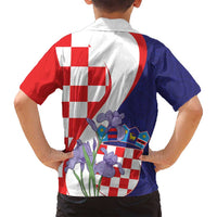 Croatia Hrvatska Checkerboard Family Matching Off Shoulder Maxi Dress and Hawaiian Shirt Coat Of Arms With Iris Croatica