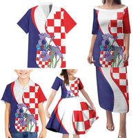 Croatia Hrvatska Checkerboard Family Matching Puletasi and Hawaiian Shirt Coat Of Arms With Iris Croatica