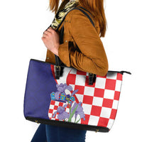 Croatia Hrvatska Checkerboard Leather Tote Bag Coat Of Arms With Iris Croatica
