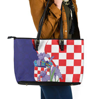 Croatia Hrvatska Checkerboard Leather Tote Bag Coat Of Arms With Iris Croatica