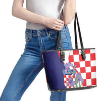 Croatia Hrvatska Checkerboard Leather Tote Bag Coat Of Arms With Iris Croatica