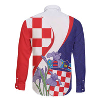 Croatia Hrvatska Checkerboard Long Sleeve Button Shirt Coat Of Arms With Iris Croatica