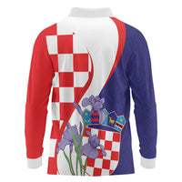 Croatia Hrvatska Checkerboard Long Sleeve Polo Shirt Coat Of Arms With Iris Croatica