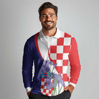Croatia Hrvatska Checkerboard Long Sleeve Polo Shirt Coat Of Arms With Iris Croatica