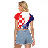 Croatia Hrvatska Checkerboard Raglan Cropped T Shirt Coat Of Arms With Iris Croatica