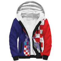 Croatia Hrvatska Checkerboard Sherpa Hoodie Coat Of Arms With Iris Croatica