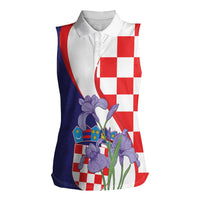 Croatia Hrvatska Checkerboard Women Sleeveless Polo Shirt Coat Of Arms With Iris Croatica