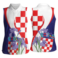 Croatia Hrvatska Checkerboard Women Sleeveless Polo Shirt Coat Of Arms With Iris Croatica