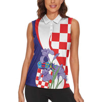 Croatia Hrvatska Checkerboard Women Sleeveless Polo Shirt Coat Of Arms With Iris Croatica