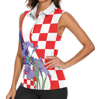 Croatia Hrvatska Checkerboard Women Sleeveless Polo Shirt Coat Of Arms With Iris Croatica