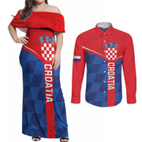 Custom Croatia Football Couples Matching Off Shoulder Maxi Dress and Long Sleeve Button Shirt Hrvatska Nogometna Reprezentacija