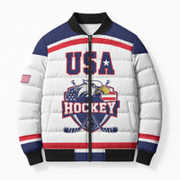USA Ice Hockey Custom Bomber Puffer Jacket American Eagle Spirit White Version