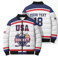 USA Ice Hockey Custom Bomber Puffer Jacket American Eagle Spirit White Version