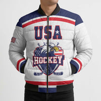 USA Ice Hockey Custom Bomber Puffer Jacket American Eagle Spirit White Version