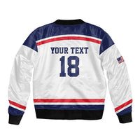 USA Ice Hockey Custom Sleeve Zip Bomber Jacket American Eagle Spirit White Version