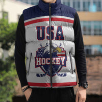 USA Ice Hockey Custom Sleeveless Puffer Jacket American Eagle Spirit White Version