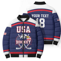 USA Ice Hockey Custom Bomber Puffer Jacket American Eagle Spirit Blue Version