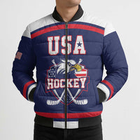 USA Ice Hockey Custom Bomber Puffer Jacket American Eagle Spirit Blue Version