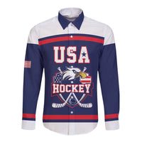 USA Ice Hockey Custom Long Sleeve Button Shirt American Eagle Spirit Blue Version