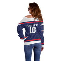 USA Ice Hockey Custom Off Shoulder Sweater American Eagle Spirit Blue Version