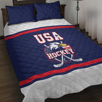 USA Ice Hockey Quilt Bed Set American Eagle Spirit Blue Version