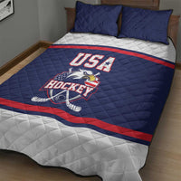 USA Ice Hockey Quilt Bed Set American Eagle Spirit Blue Version