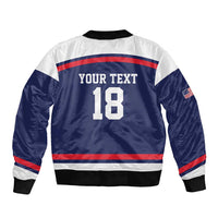 USA Ice Hockey Custom Sleeve Zip Bomber Jacket American Eagle Spirit Blue Version