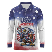 Custom USA Lacrosse Long Sleeve Polo Shirt American Eagle Mascot