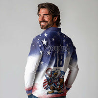Custom USA Lacrosse Long Sleeve Polo Shirt American Eagle Mascot