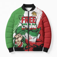 Free Iran Lion and Sun Personalized Bomber Puffer Jacket Persian Freedom Protest