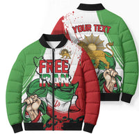 Free Iran Lion and Sun Personalized Bomber Puffer Jacket Persian Freedom Protest