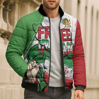 Free Iran Lion and Sun Personalized Bomber Puffer Jacket Persian Freedom Protest