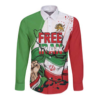 Free Iran Lion and Sun Personalized Long Sleeve Button Shirt Persian Freedom Protest