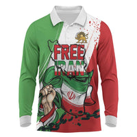 Free Iran Lion and Sun Personalized Long Sleeve Polo Shirt Persian Freedom Protest