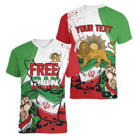 Free Iran Lion and Sun Personalized Women V-Neck T-Shirt Persian Freedom Protest