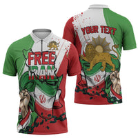 Free Iran Lion and Sun Personalized Zipper Polo Shirt Persian Freedom Protest