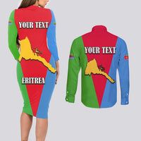 Personalized Eritrea Emblem Couples Matching Long Sleeve Bodycon Dress and Long Sleeve Button Shirt With Flag Color - Wonder Print Shop