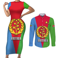 Personalized Eritrea Emblem Couples Matching Short Sleeve Bodycon Dress and Long Sleeve Button Shirt With Flag Color - Wonder Print Shop