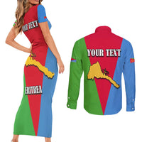Personalized Eritrea Emblem Couples Matching Short Sleeve Bodycon Dress and Long Sleeve Button Shirt With Flag Color - Wonder Print Shop